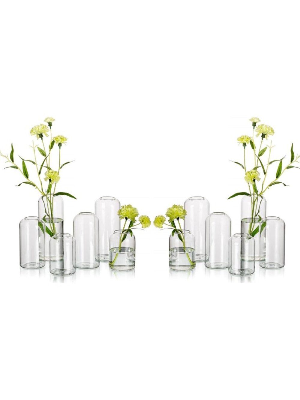 Set of 12 Mini Clear Glass Bud Vases for Flowers - Modern Centerpiece Decor